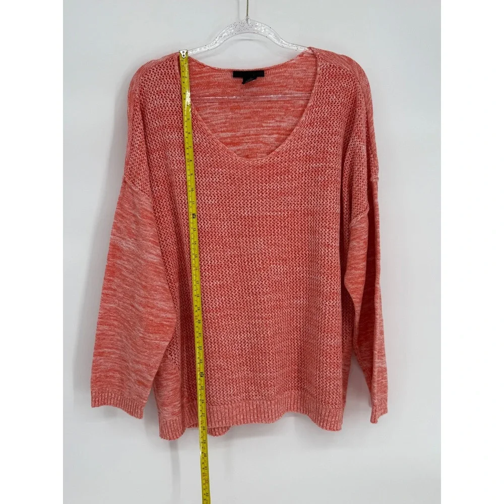 Lane Bryant Women Sz 26/28 Coral Marl Cotton V-Neck Open Knit Oversized Sweater